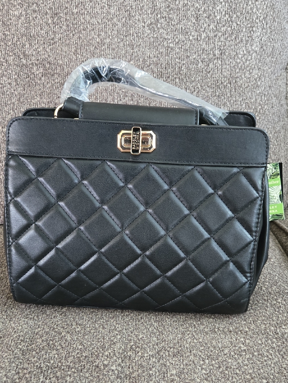 Vegan Leather Classic Quilted Black Top-Handle Bag by
